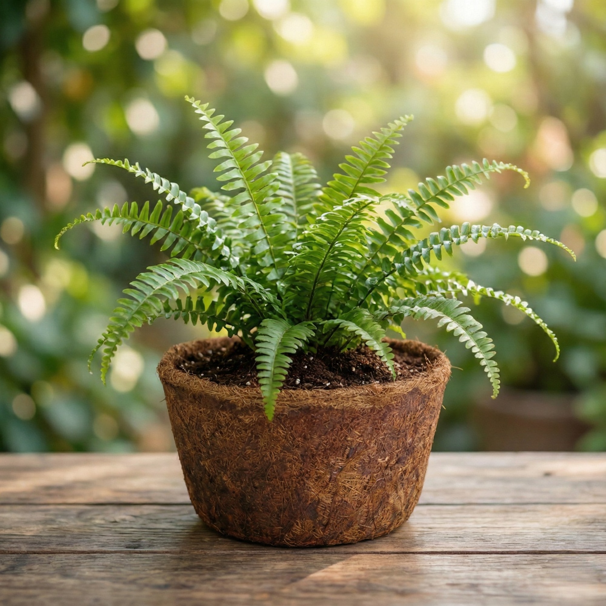 Vaso de fibra de coco com samambaia